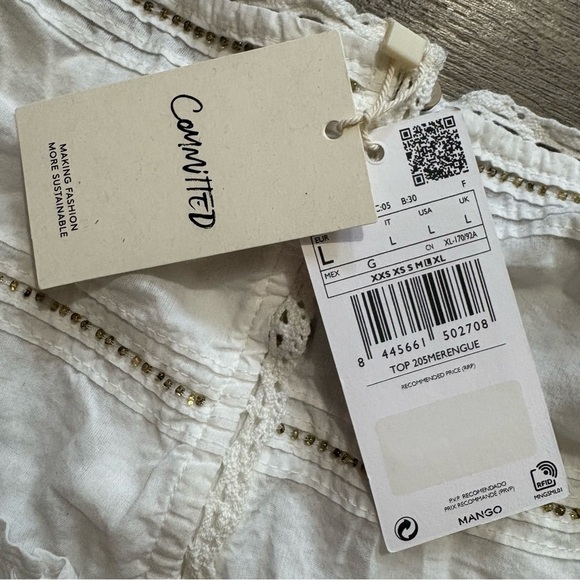 Mango MNG White Beaded Ruffle Tiered Cami Babydoll Milkmaid Button Front Sz L - Picture 7 of 10